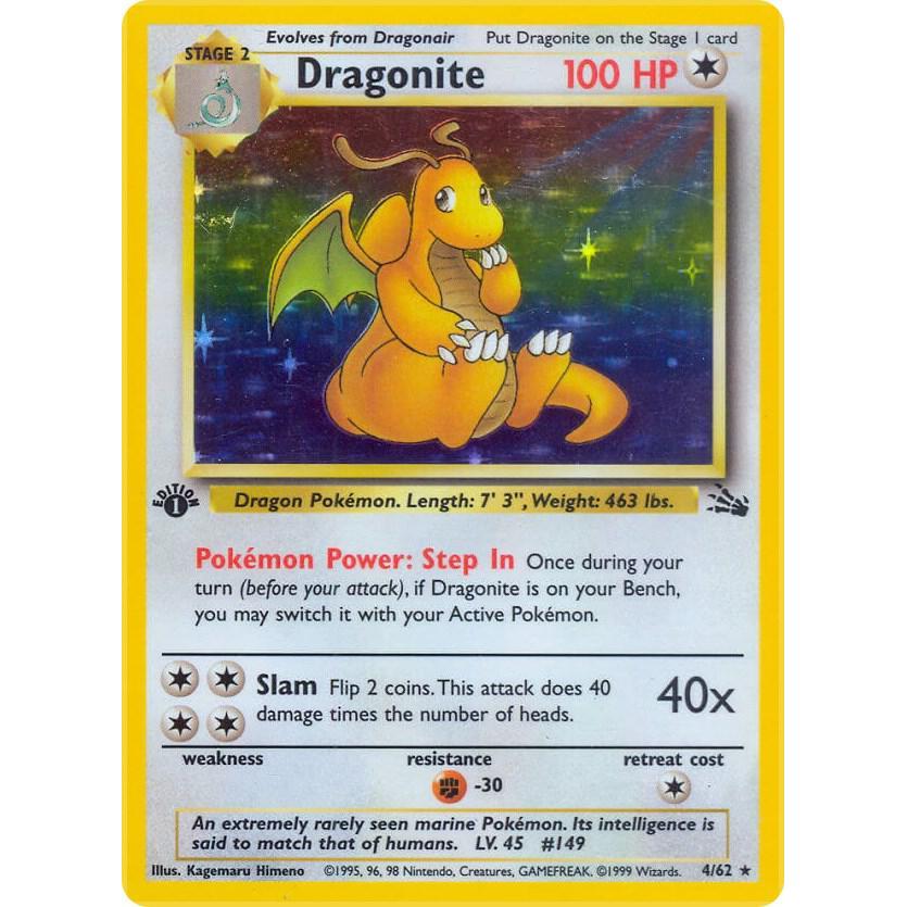 1999 Pokemon Fossil Dragonite- Holo 4/62 PSA 7