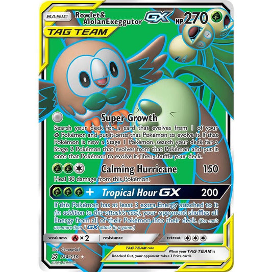 Rowlet & Alolan Exeggutor GX (Full Art) 214/236 Sm-Unified Minds