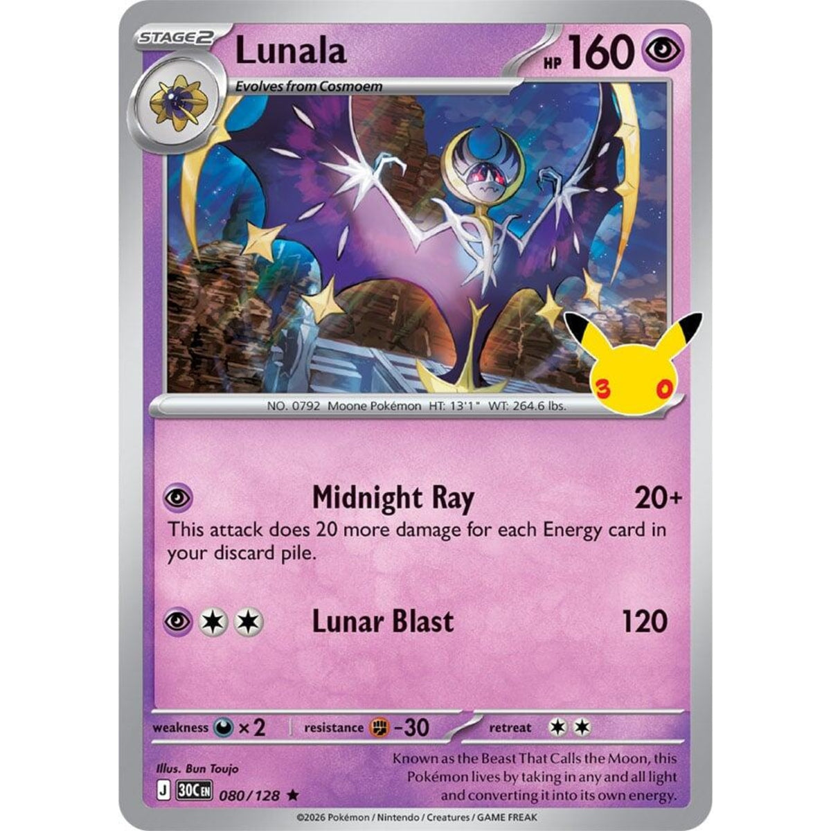 Lunala - 080/128 Rare ME:30th Anniversary