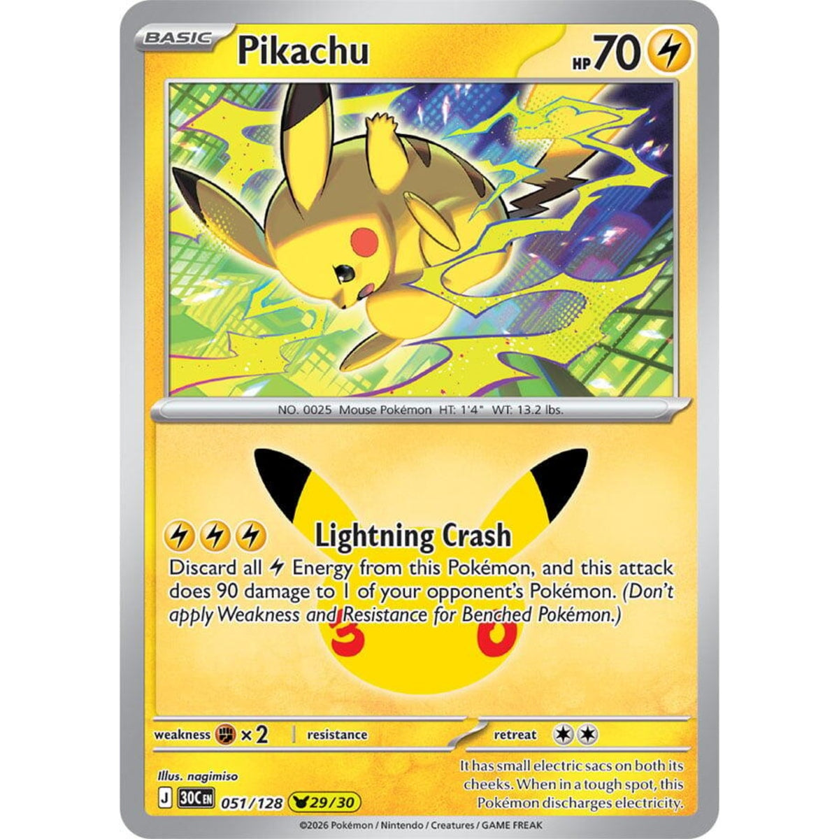 Pikachu - 051/128 Pikachu Rare ME:30th Anniversary