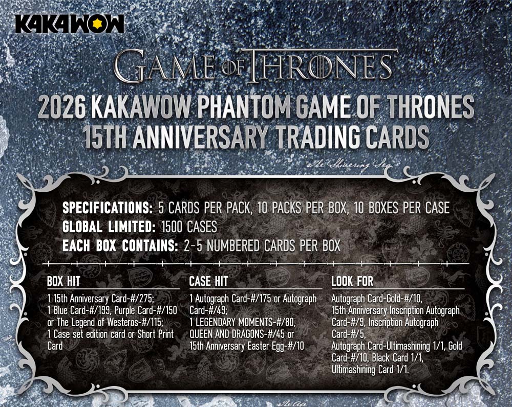2026 Kakawow Phantom Game Of Thrones 15th Anniversary Trading Cards