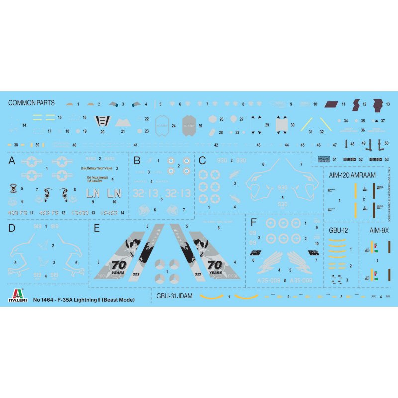 ITALERI LOCKHEED F35A LIGHTNING II (BEAST MODE) 1:72 AUST.DECALS