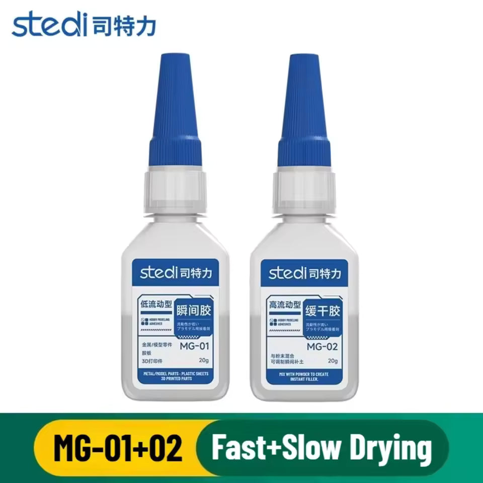 STEDI MG-01 & MG-02 Instant Adhesive Glue – Fast & Slow Drying Model Glue