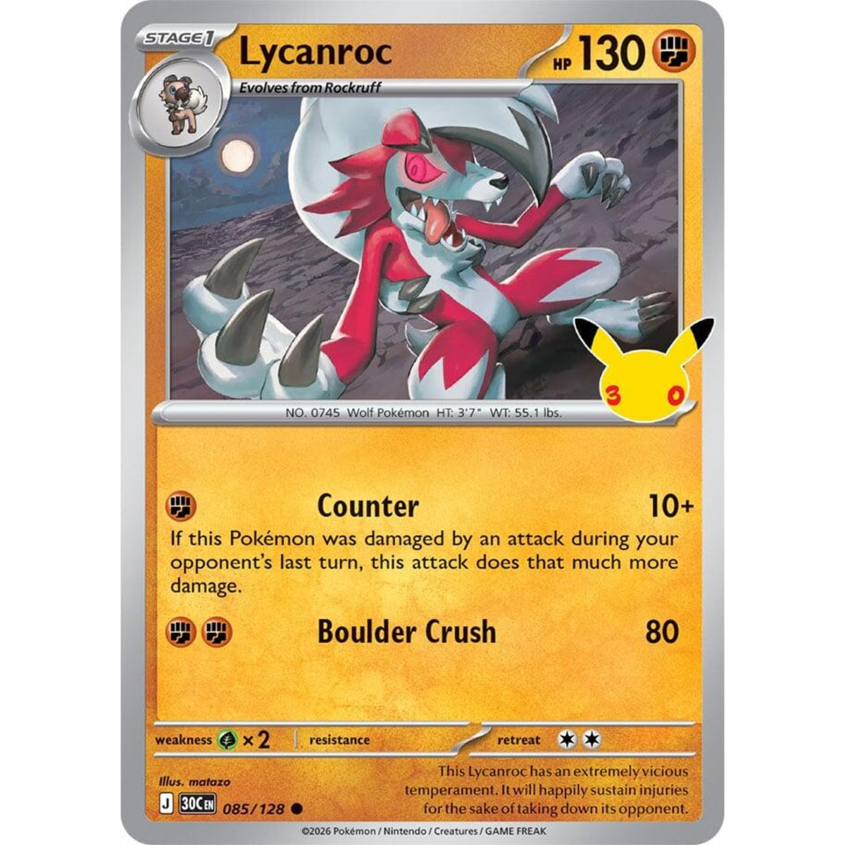 Lycanroc - 085/128 Common ME:30th Anniversary